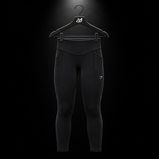 Gymshark Running Pocket Leggings Black, vista frontal — Crazy!Duck Hype