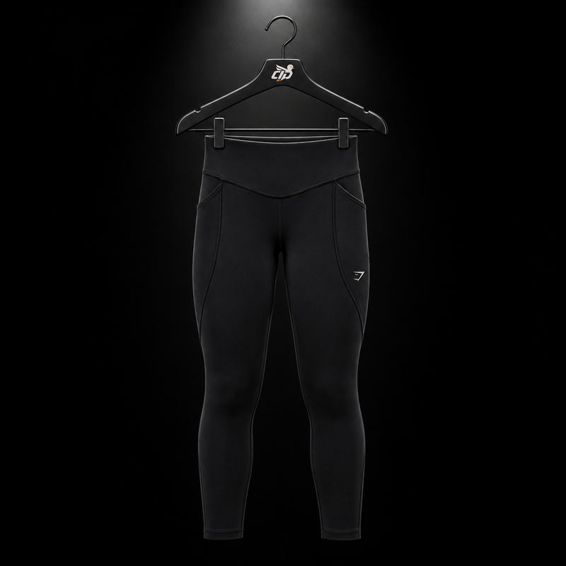 Gymshark Running Pocket Leggings Black, vista frontal — Crazy!Duck Hype
