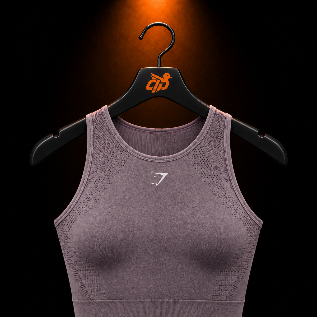 Gymshark Running Seamless Tank Dusk Purple/Walnut Mauve con presentación de producto — Crazy!Duck Hype