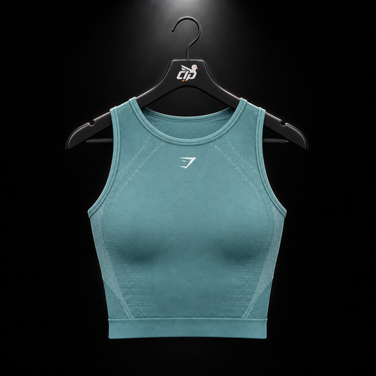 Gymshark Running Seamless Tank Storm Blue/Lifestyle Blue, vista frontal — Crazy!Duck Hype