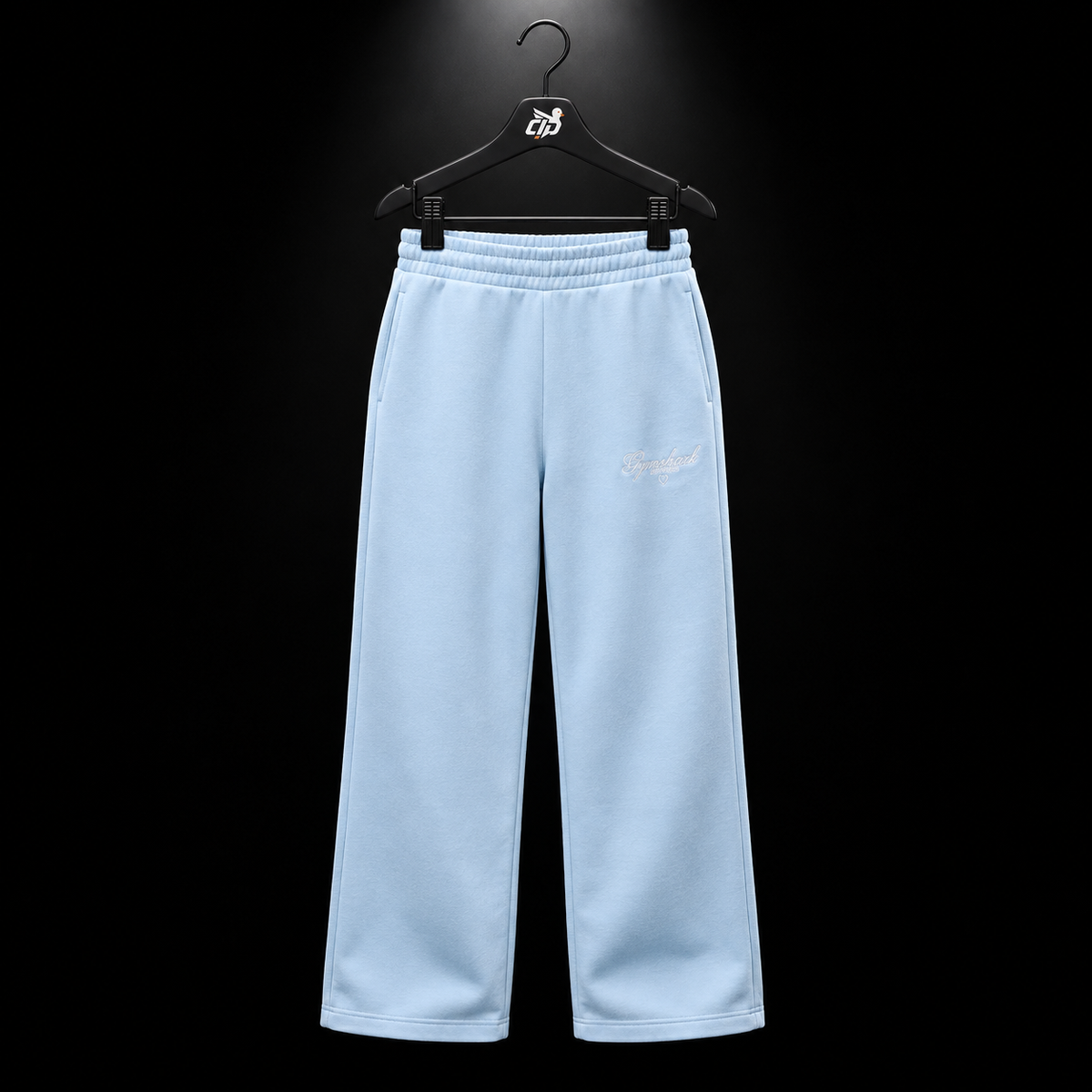 Gymshark Script Embroidery Joggers Chilled Blue, vista frontal — Crazy!Duck Hype
