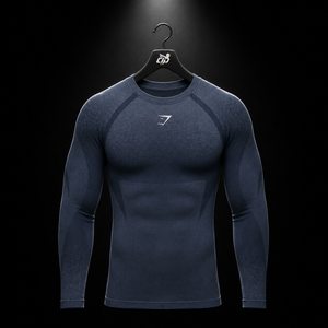 Gymshark Shadow Seamless Long Sleeve T-Shirt Heavy Blue, vista frontal — Crazy!Duck Hype