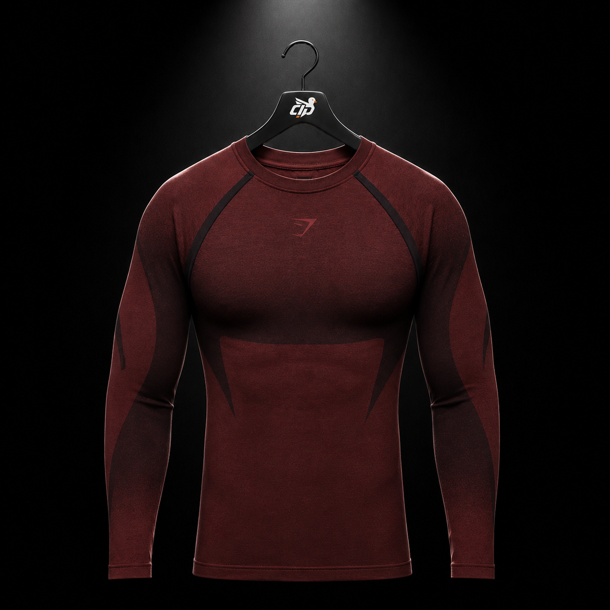 Gymshark Shadow Seamless Long Sleeve T-Shirt Sets Red, vista frontal — Crazy!Duck Hype