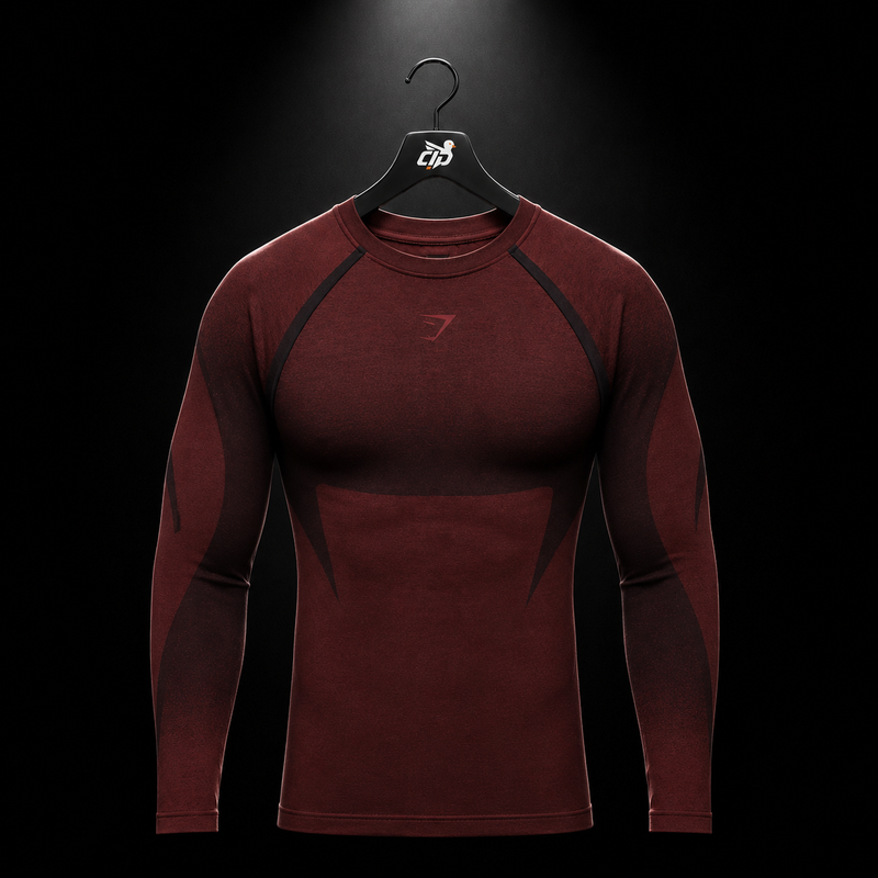 Gymshark Shadow Seamless Long Sleeve T-Shirt Sets Red, vista frontal — Crazy!Duck Hype