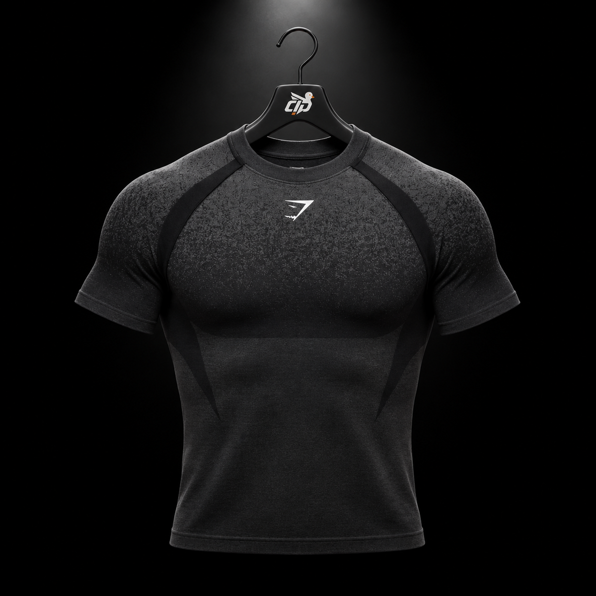 Gymshark Shadow Seamless T-Shirt Black, vista frontal — Crazy!Duck Hype
