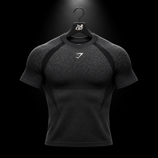 Gymshark Shadow Seamless T-Shirt Black, vista frontal — Crazy!Duck Hype