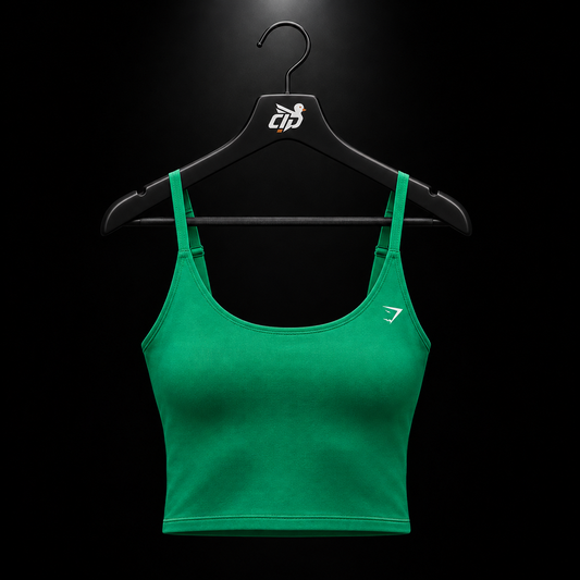 Gymshark Training Shelf Cami Tank Track Green, vista frontal — Crazy!Duck Hype