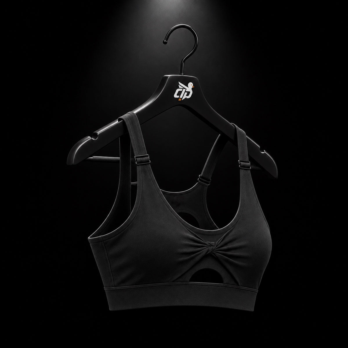 Gymshark Twist Front Sports Bra Black, vista completa — Crazy!Duck Hype