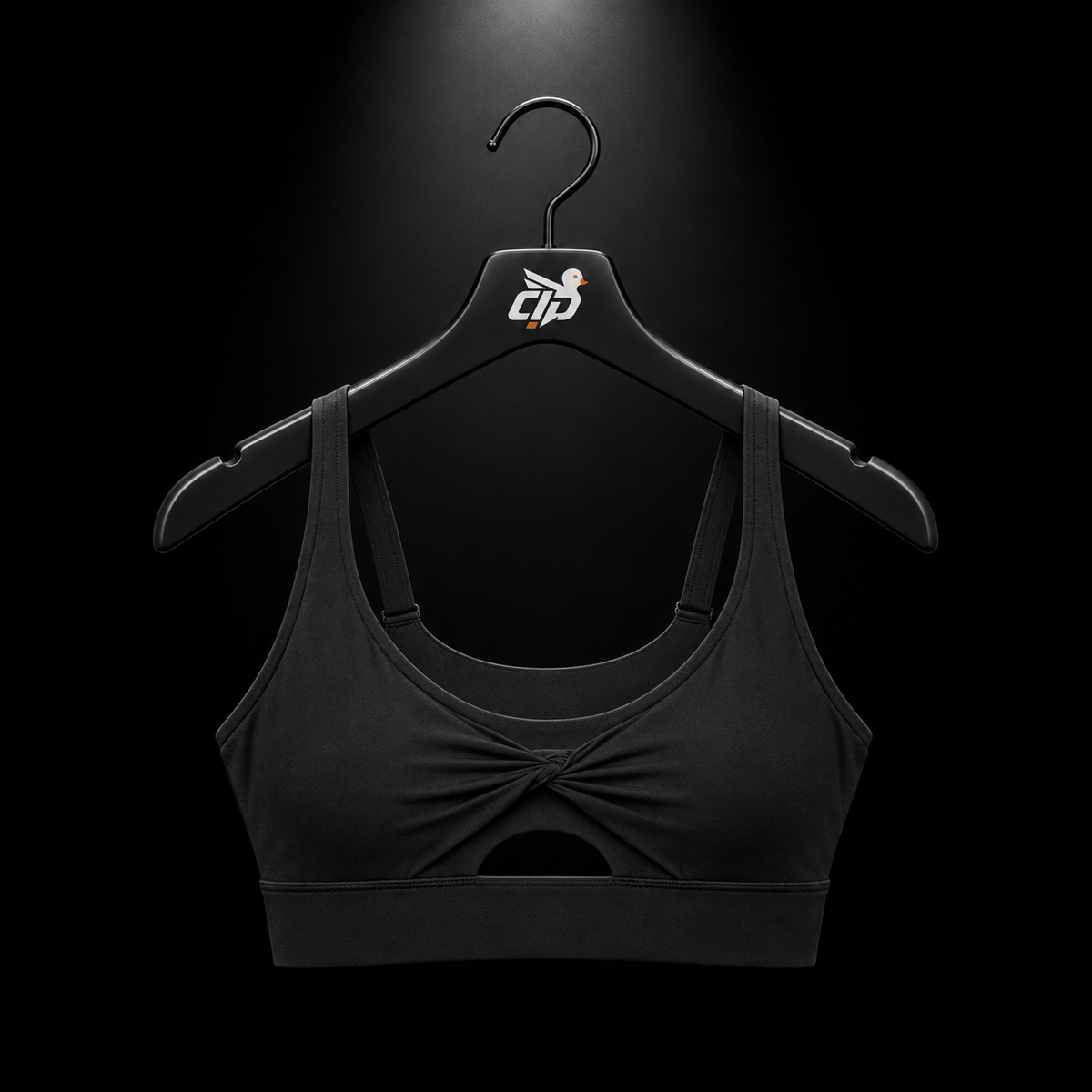 Gymshark Twist Front Sports Bra Black, vista frontal — Crazy!Duck Hype