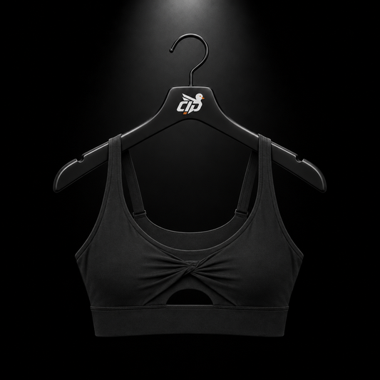 Gymshark Twist Front Sports Bra Black, vista frontal — Crazy!Duck Hype