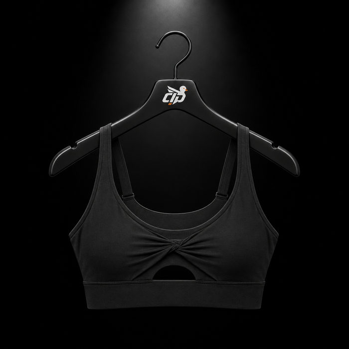Gymshark Twist Front Sports Bra Black, vista frontal — Crazy!Duck Hype