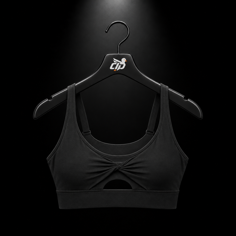 Gymshark Twist Front Sports Bra Black, vista frontal — Crazy!Duck Hype