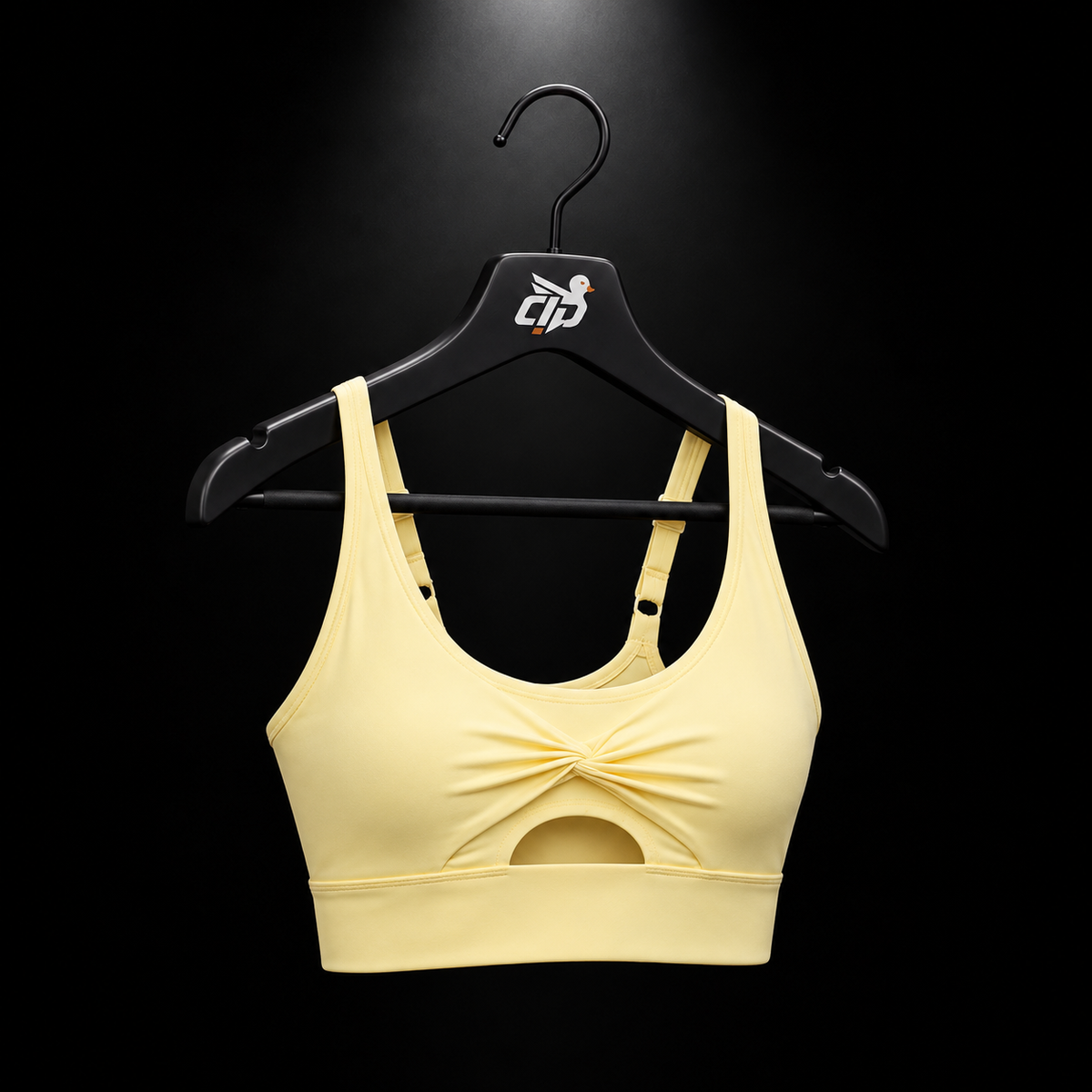 Gymshark Twist Front Sports Bra Butter Yellow, vista completa — Crazy!Duck Hype