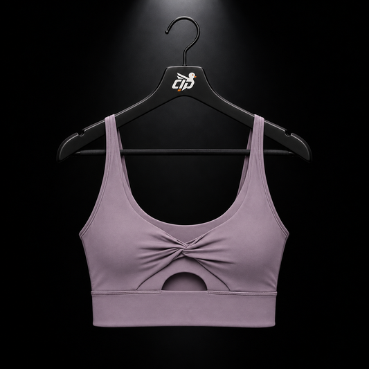 Gymshark Twist Front Sports Bra Dusk Purple, vista completa — Crazy!Duck Hype
