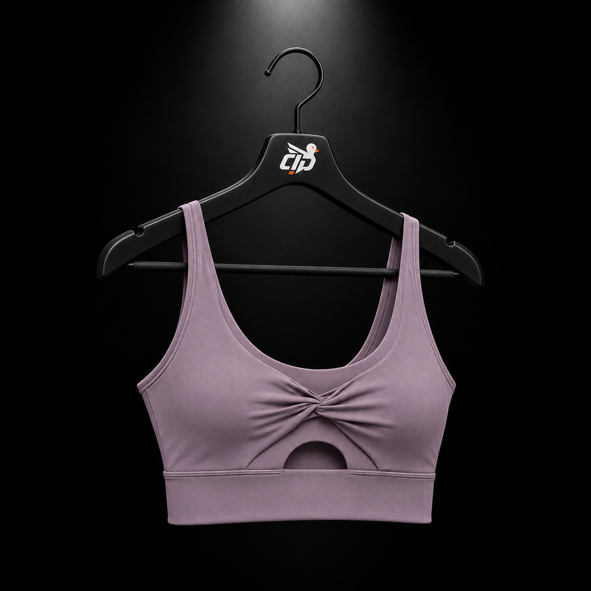 Gymshark Twist Front Sports Bra Dusk Purple, vista frontal — Crazy!Duck Hype