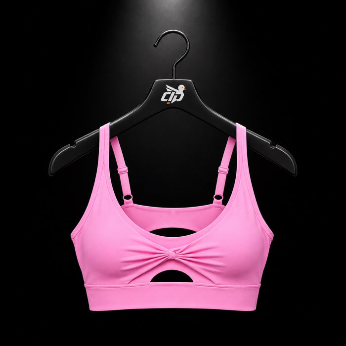 Gymshark Twist Front Sports Bra Focus Pink, vista frontal — Crazy!Duck Hype