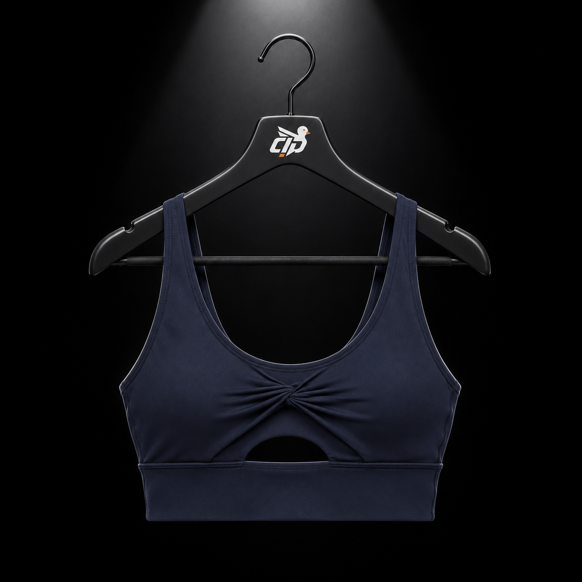Gymshark Twist Front Sports Bra Heavy Blue, vista frontal — Crazy!Duck Hype