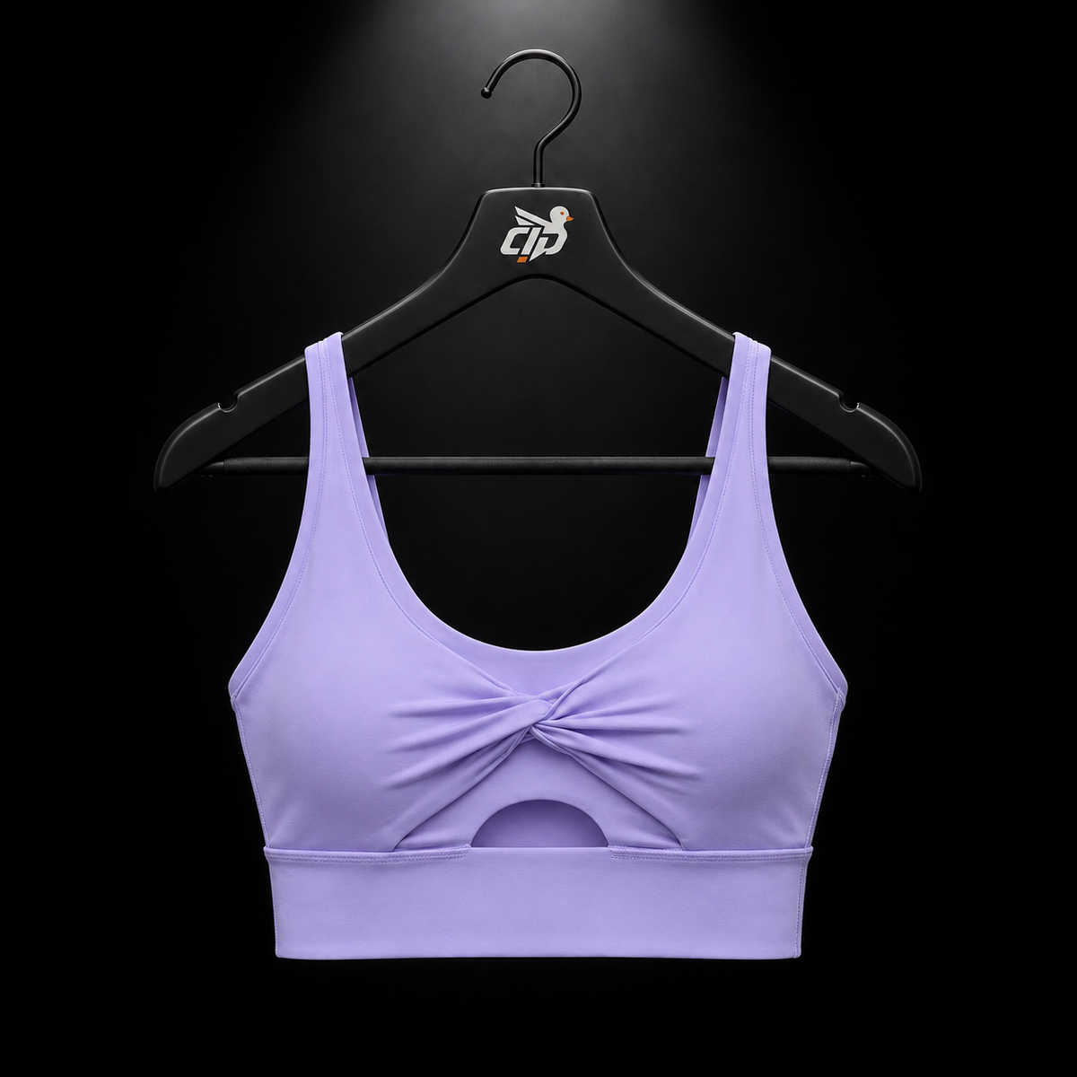 Gymshark Twist Front Sports Bra Pace Purple, vista frontal — Crazy!Duck Hype