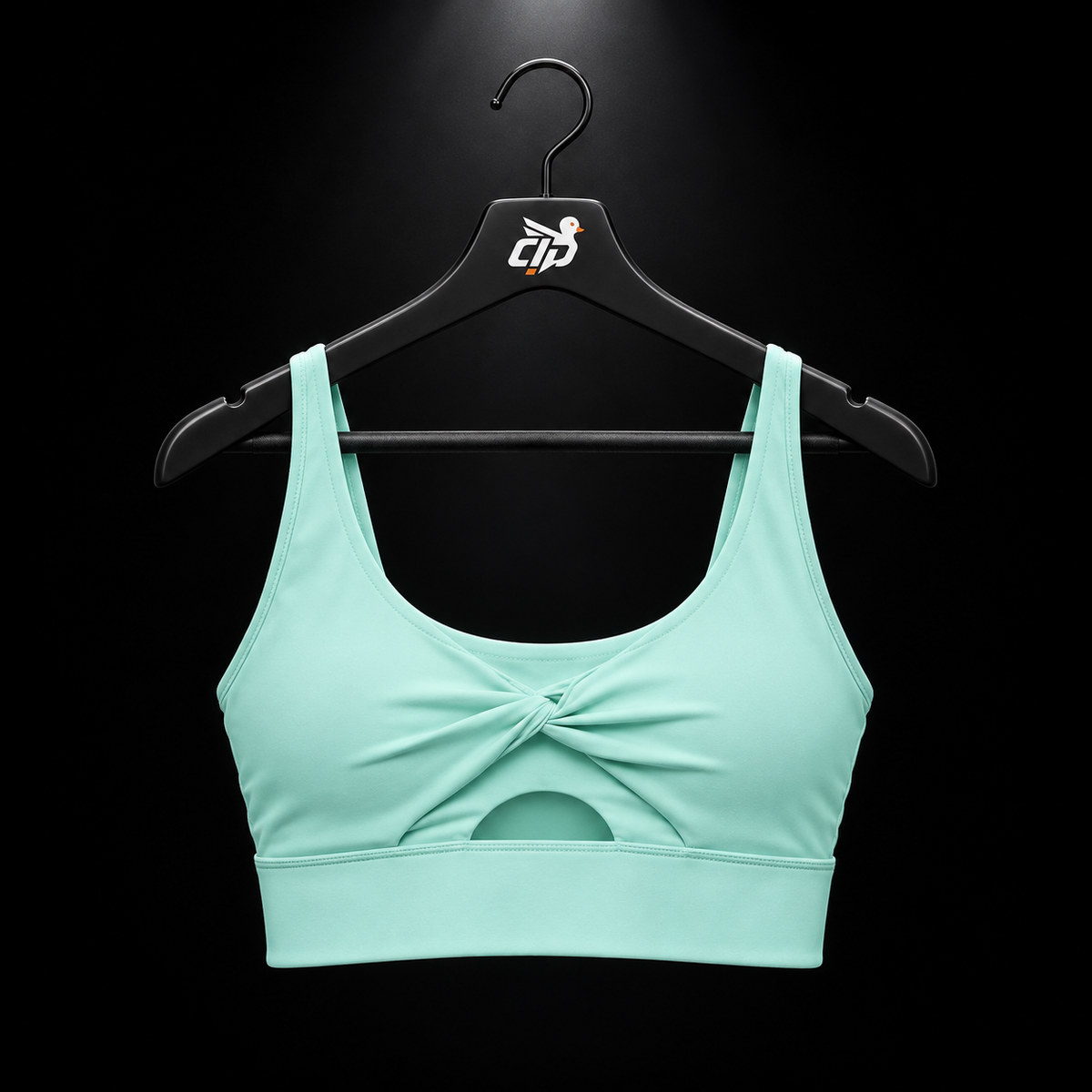 Gymshark Twist Front Sports Bra Pop Turquoise, vista frontal — Crazy!Duck Hype