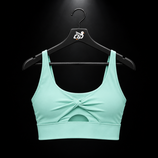 Gymshark Twist Front Sports Bra Pop Turquoise, vista frontal — Crazy!Duck Hype