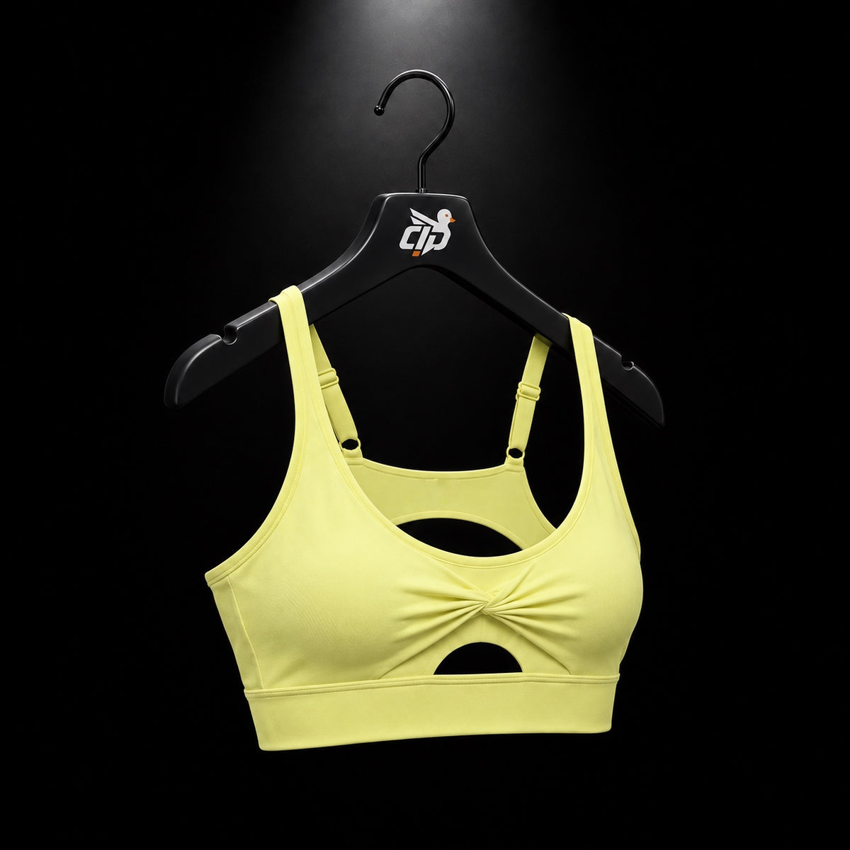 Gymshark Twist Front Sports Bra Sorbet Yellow, vista completa — Crazy!Duck Hype