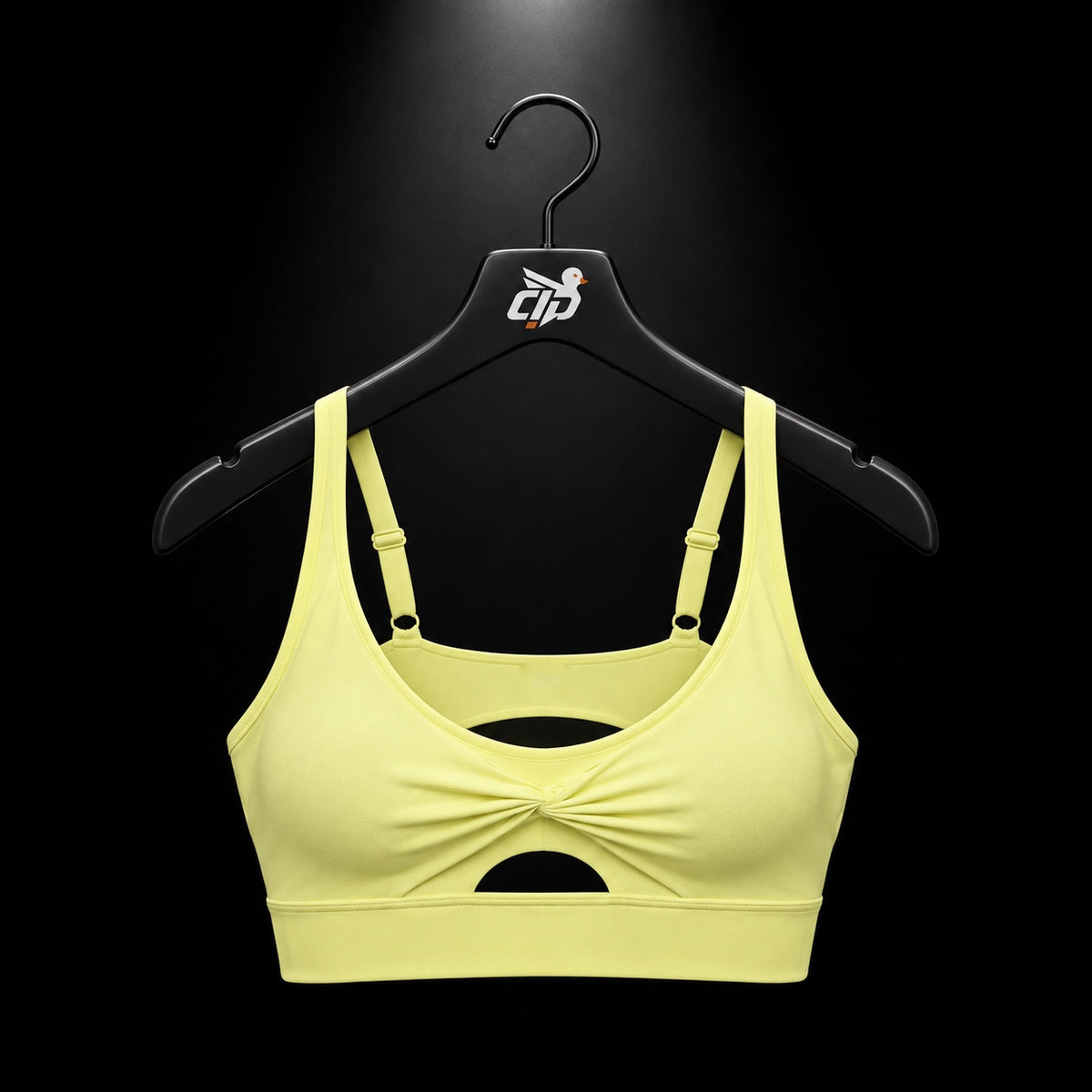 Gymshark Twist Front Sports Bra Sorbet Yellow, vista frontal — Crazy!Duck Hype