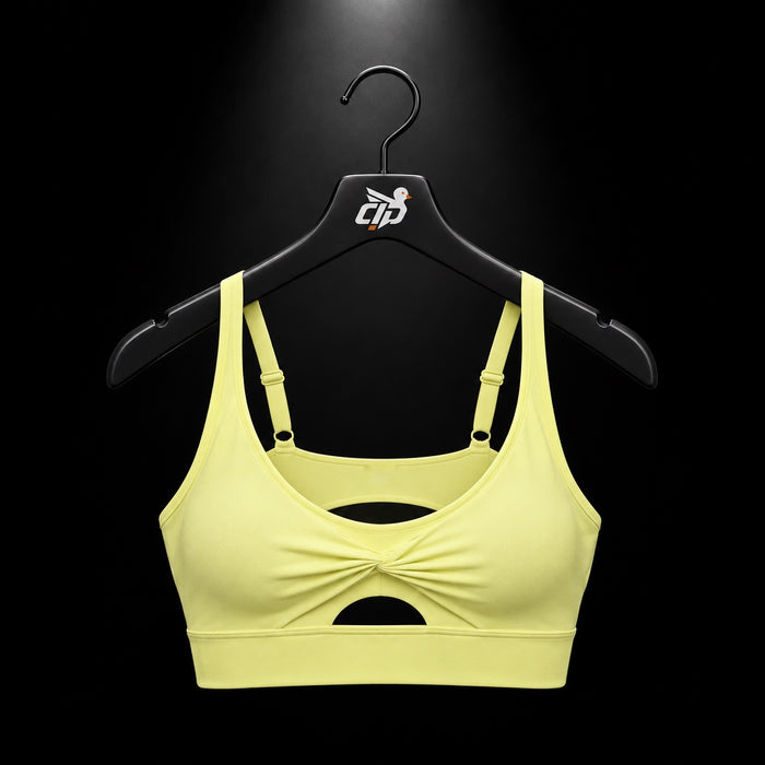 Gymshark Twist Front Sports Bra Sorbet Yellow, vista frontal — Crazy!Duck Hype