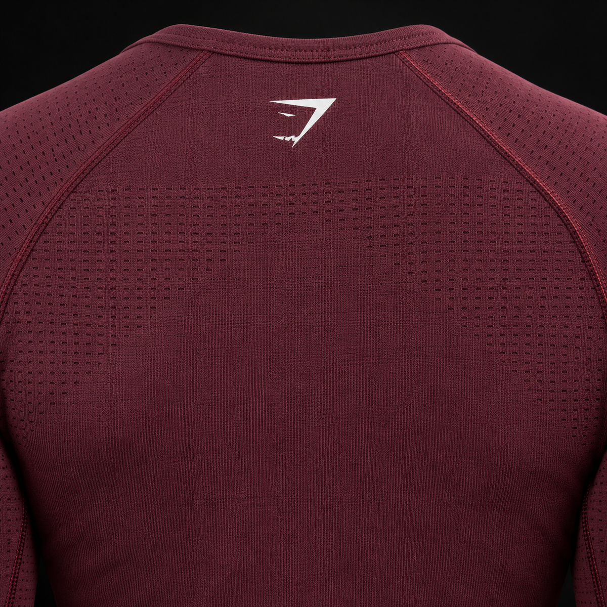 Gymshark Vital Seamless 2.0 Crop Top Baked Maroon/Marl, detalle de logo y material — Crazy!Duck Hype