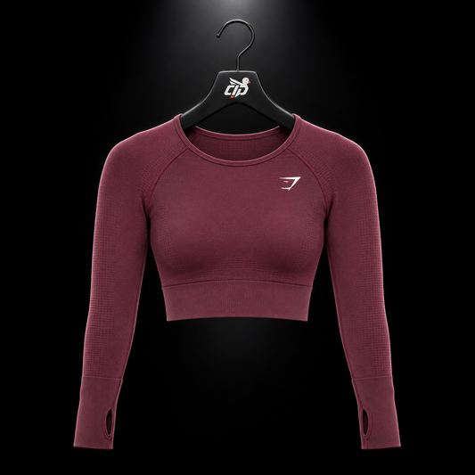 Gymshark Vital Seamless 2.0 Crop Top Baked Maroon/Marl, vista frontal — Crazy!Duck Hype
