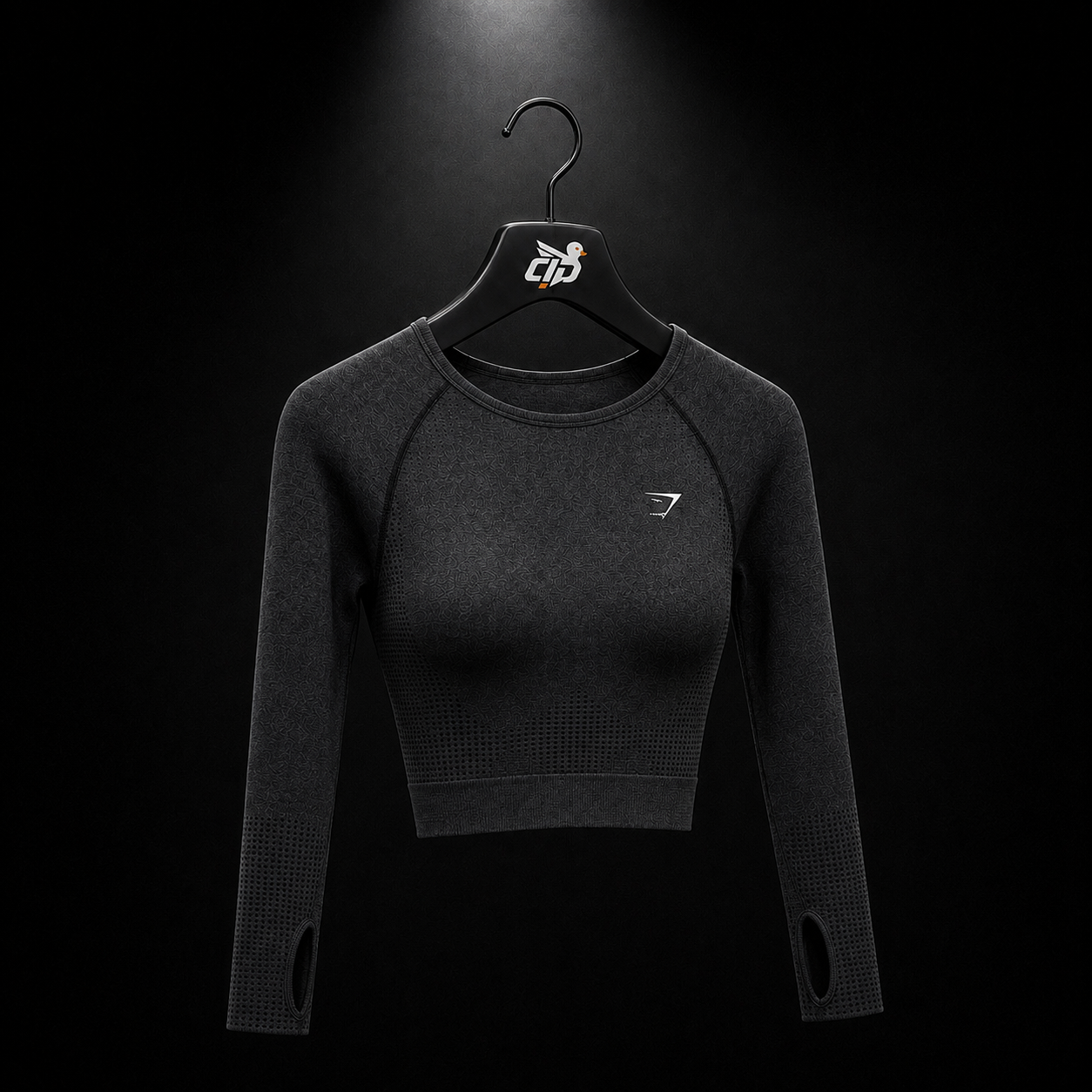 Gymshark Vital Seamless 2.0 Crop Top Black Marl, vista completa — Crazy!Duck Hype