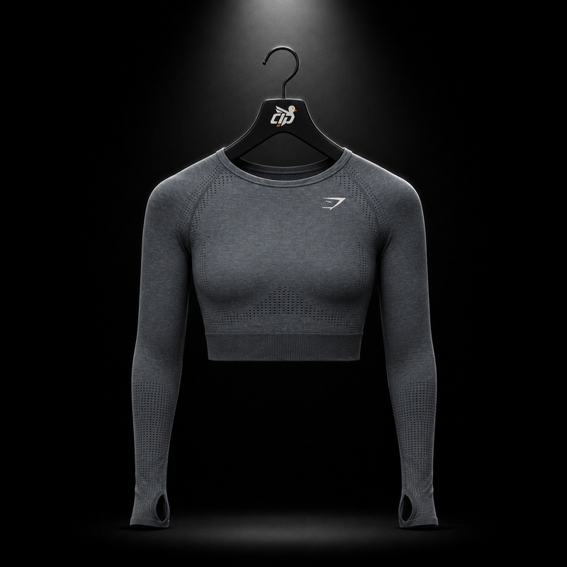 Gymshark Vital Seamless 2.0 Crop Top Grey, vista frontal — Crazy!Duck Hype