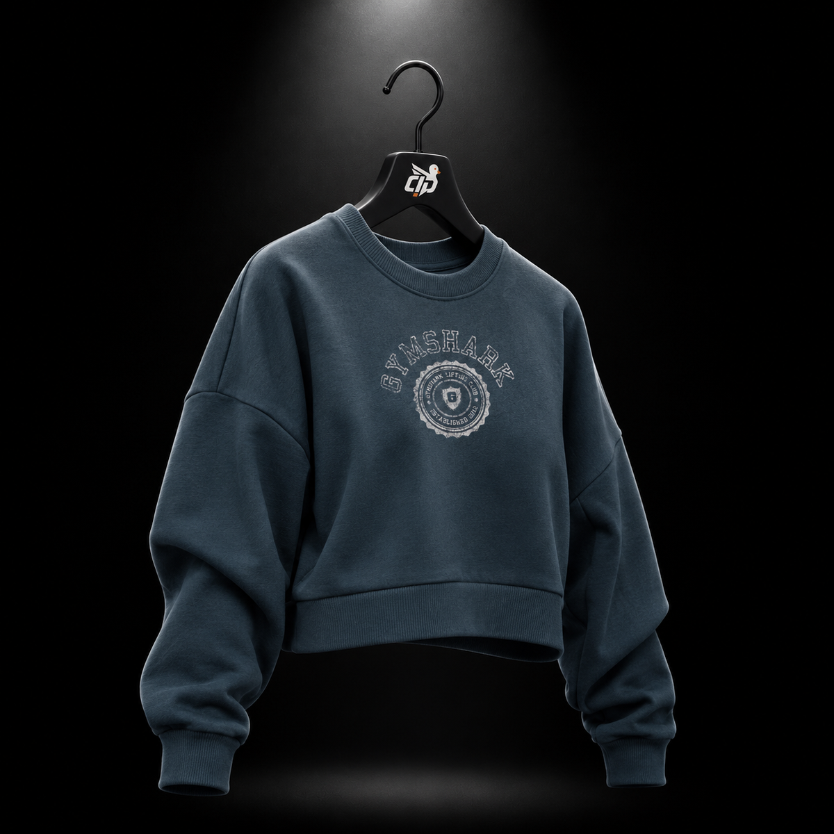 Gymshark Worn Crest Graphic Sweatshirt GS Stealth Blue, vista completa — Crazy!Duck Hype