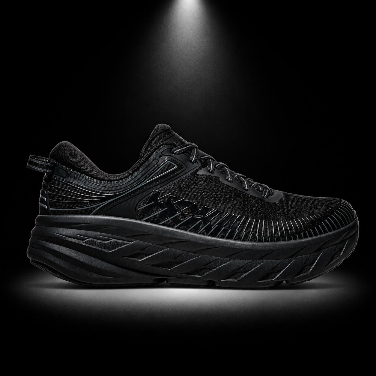 Hoka Bondi 7 Black, vista lateral — Crazy!Duck Hype