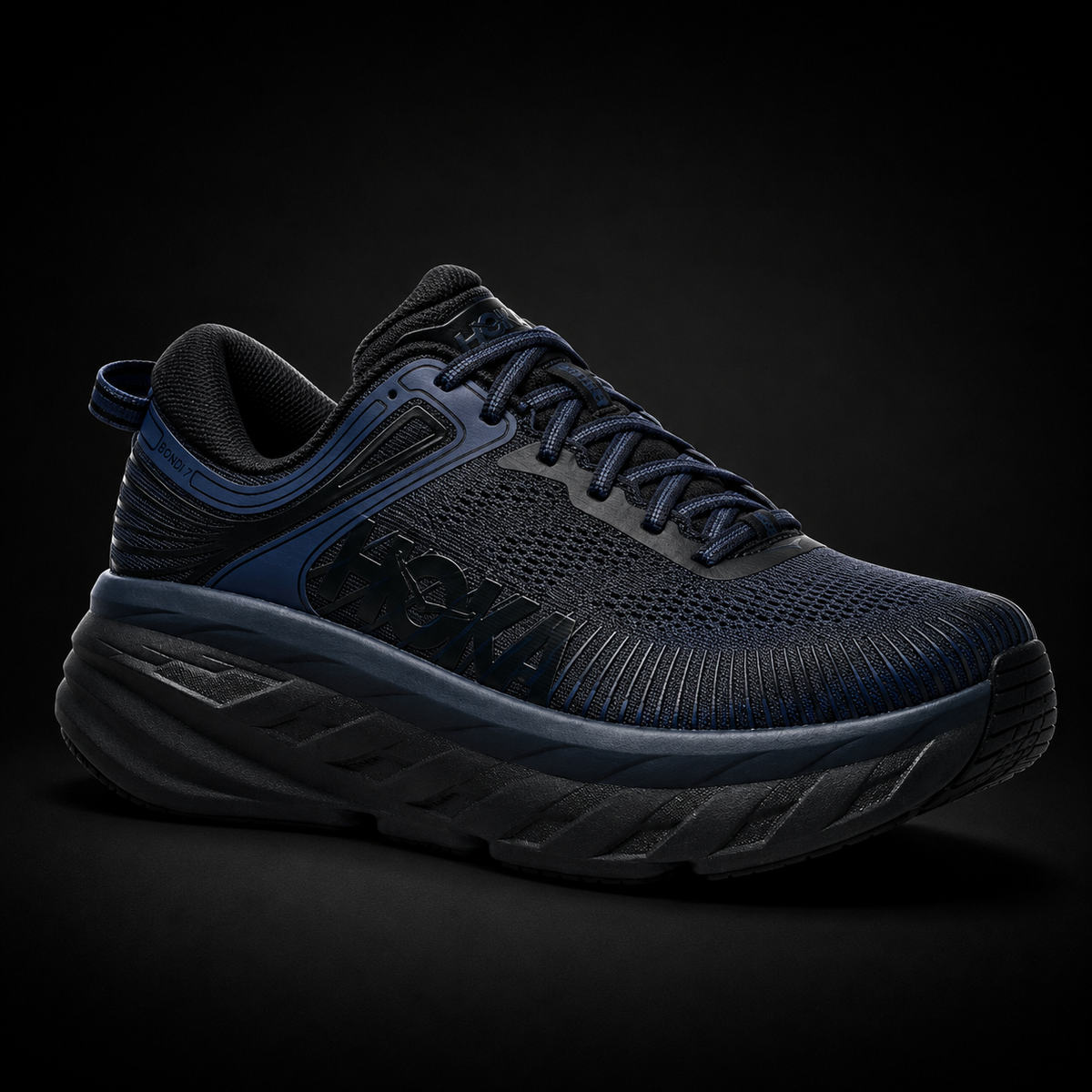 Hoka Bondi 7 Black Navy, vista frontal — Crazy!Duck Hype