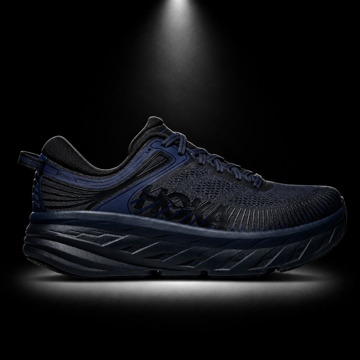 Hoka Bondi 7 Black Navy, vista lateral — Crazy!Duck Hype