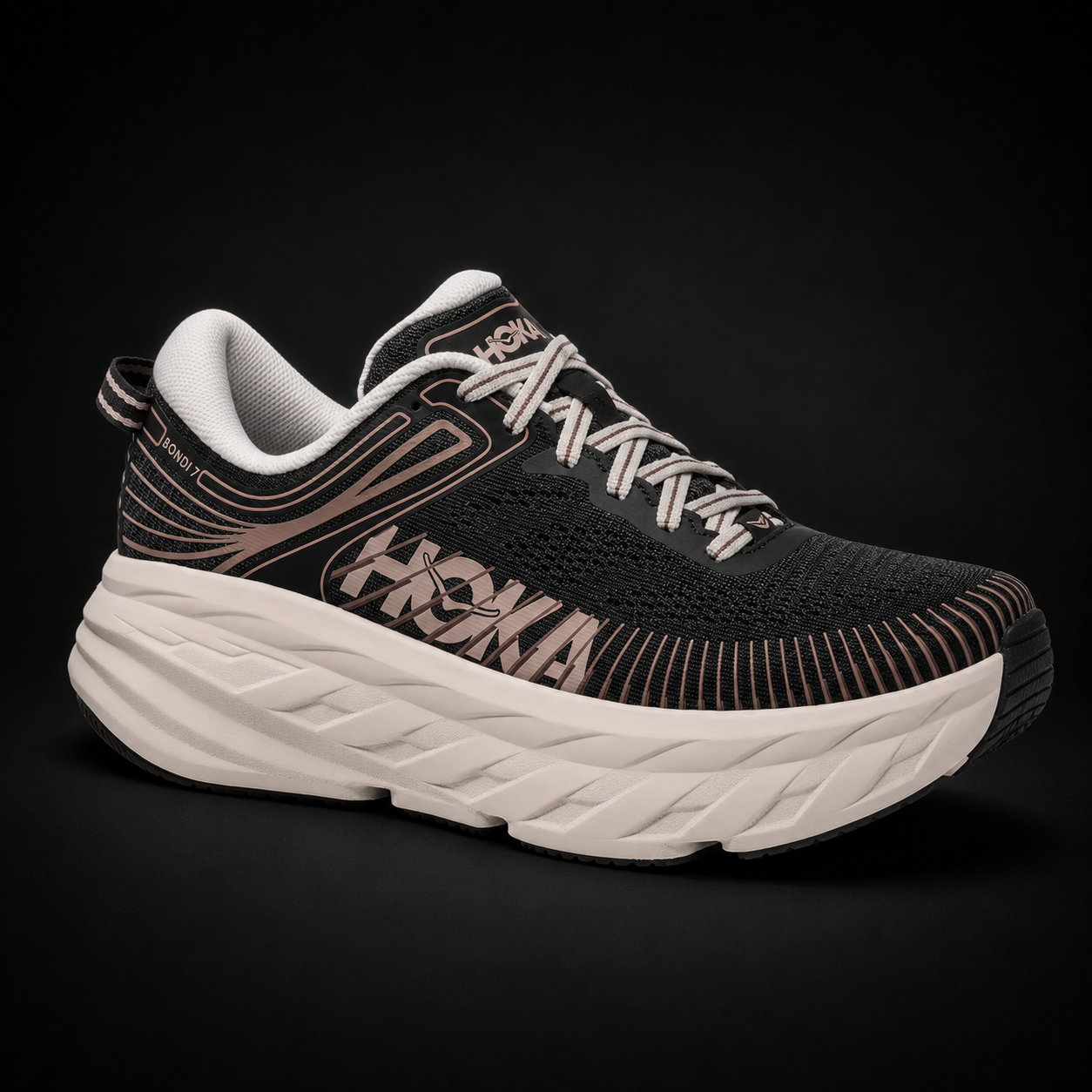 Hoka Bondi 7 Black Rose Cream, vista frontal — Crazy!Duck Hype