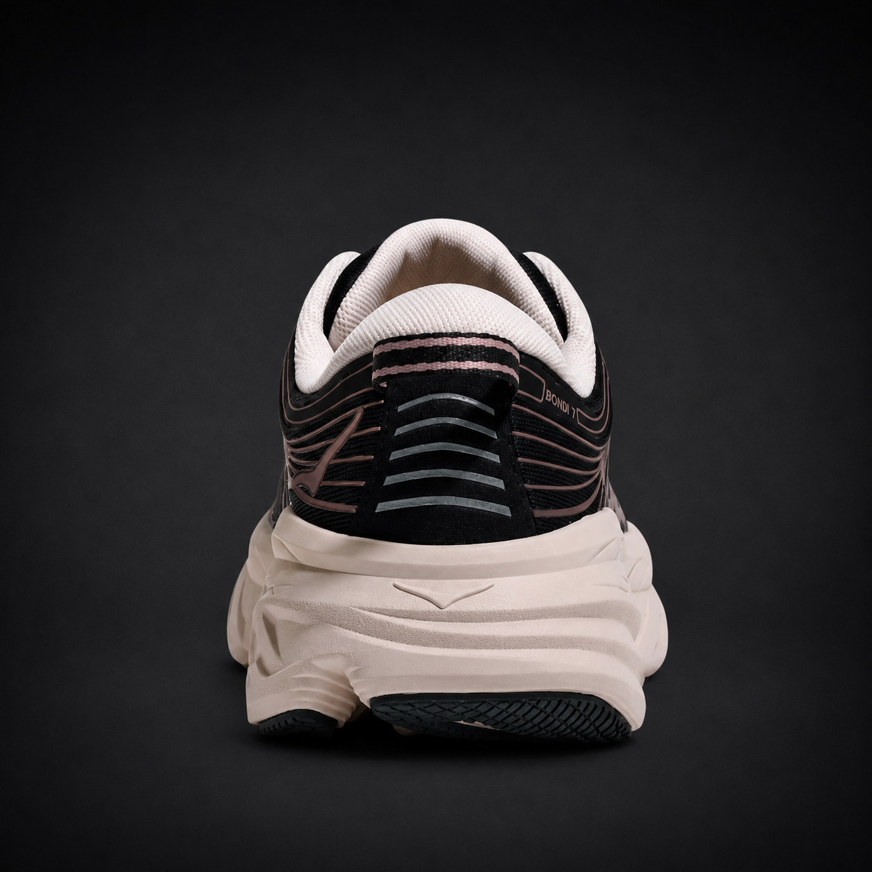 Hoka Bondi 7 Black Rose Cream, vista trasera — Crazy!Duck Hype