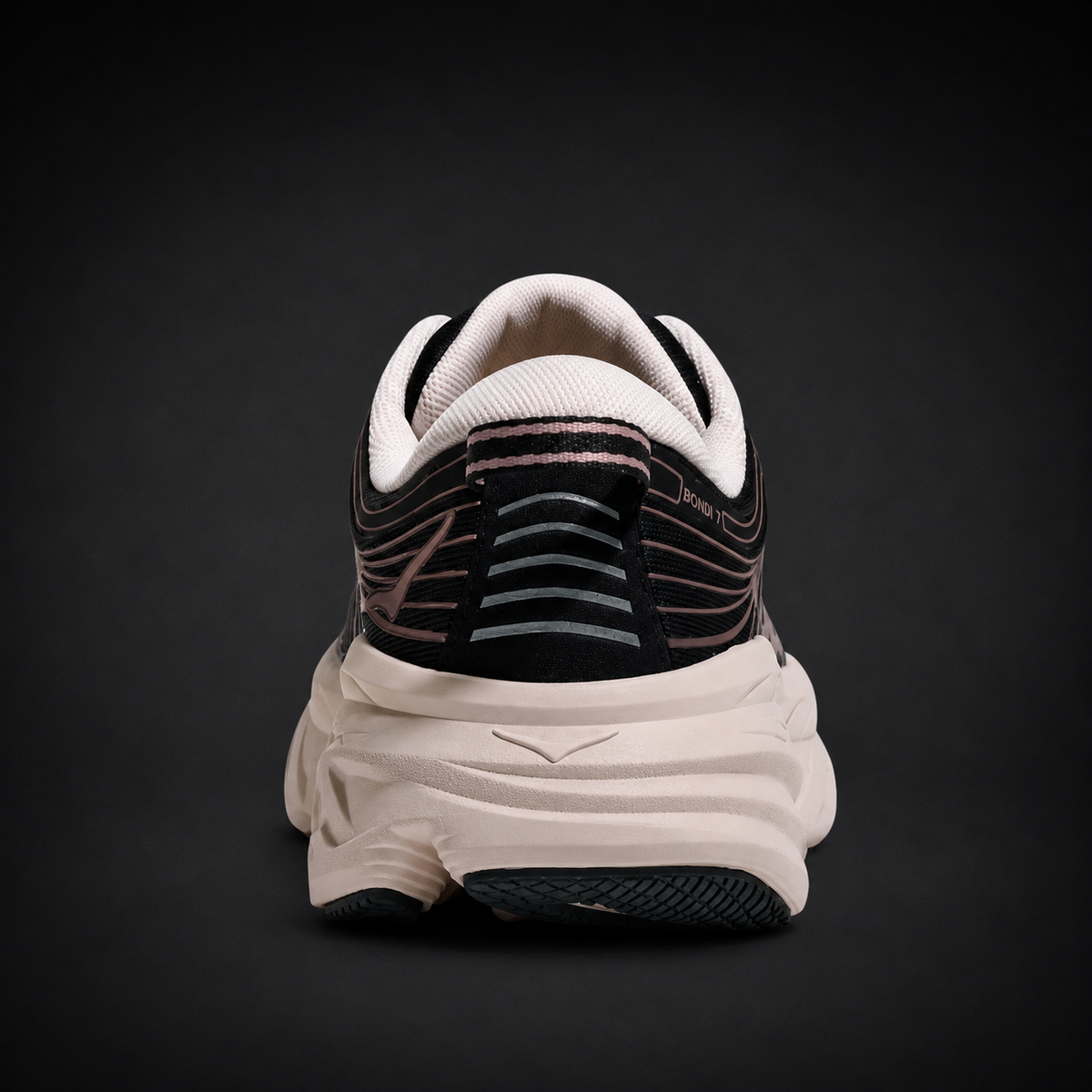 Hoka Bondi 7 Black Rose Cream, vista trasera — Crazy!Duck Hype