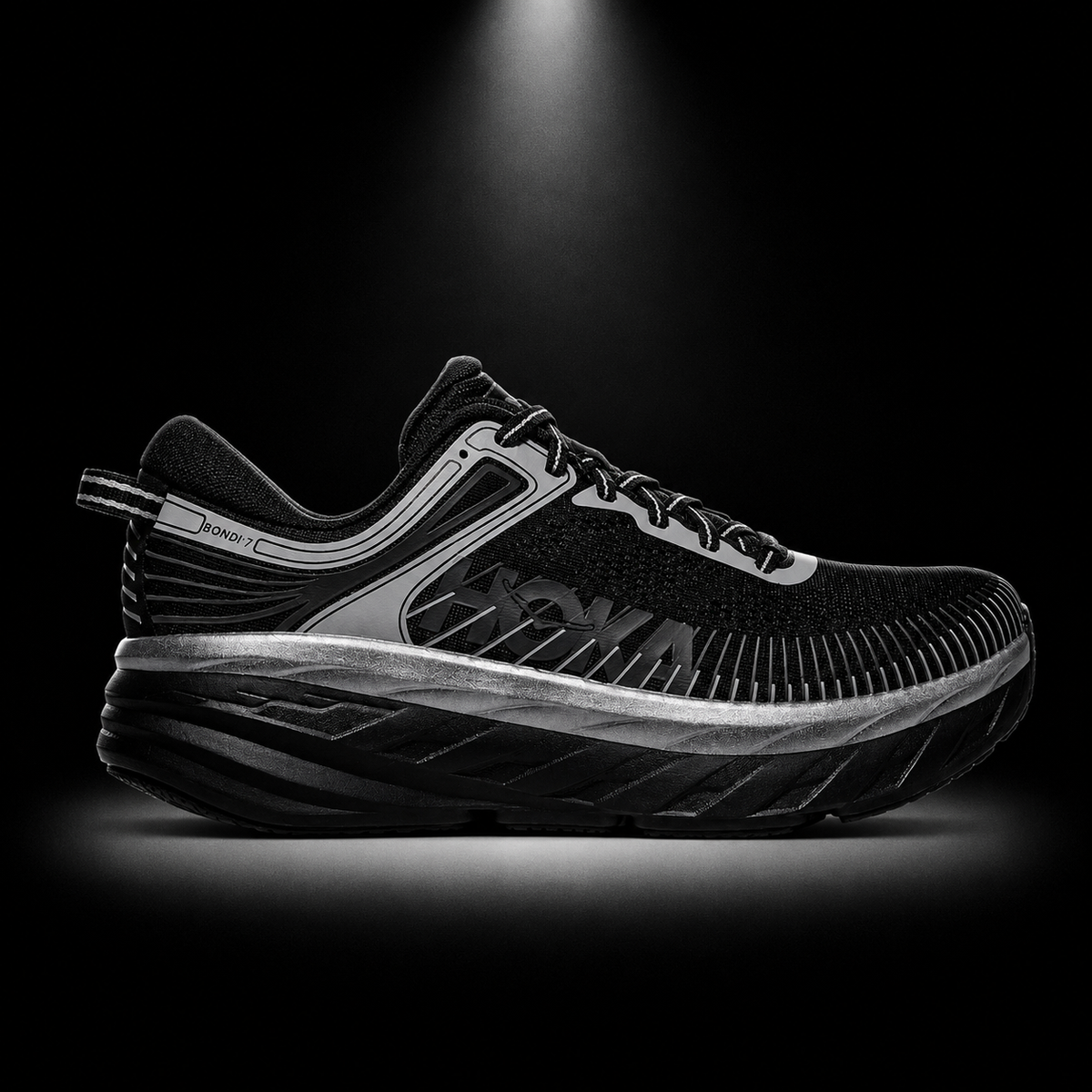 Hoka Bondi 7 Silver Black, vista lateral — Crazy!Duck Hype