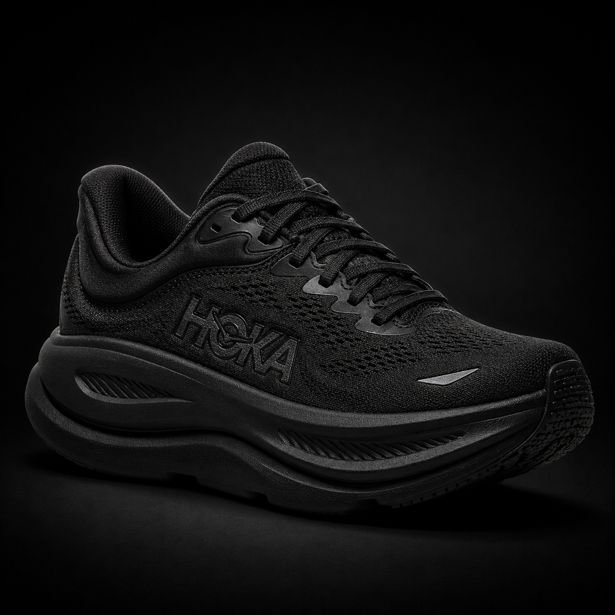 Hoka Bondi 9 Black, vista frontal — Crazy!Duck Hype