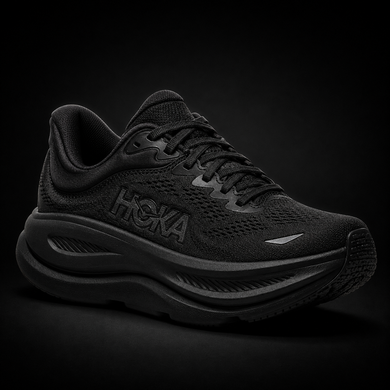 Hoka Bondi 9 Black, vista frontal — Crazy!Duck Hype