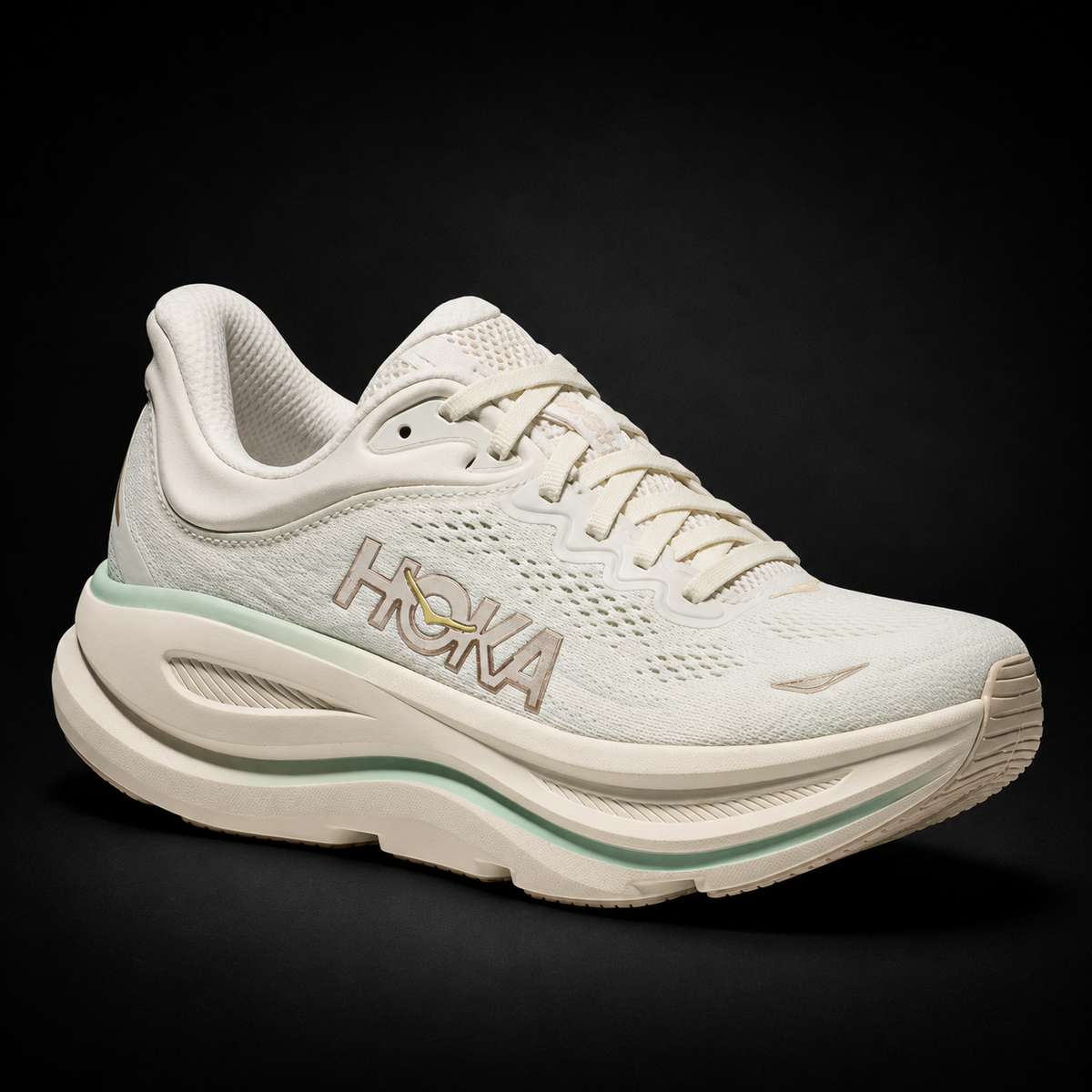 Hoka Bondi 9 Sea Glass Truffle Salt, vista frontal — Crazy!Duck Hype