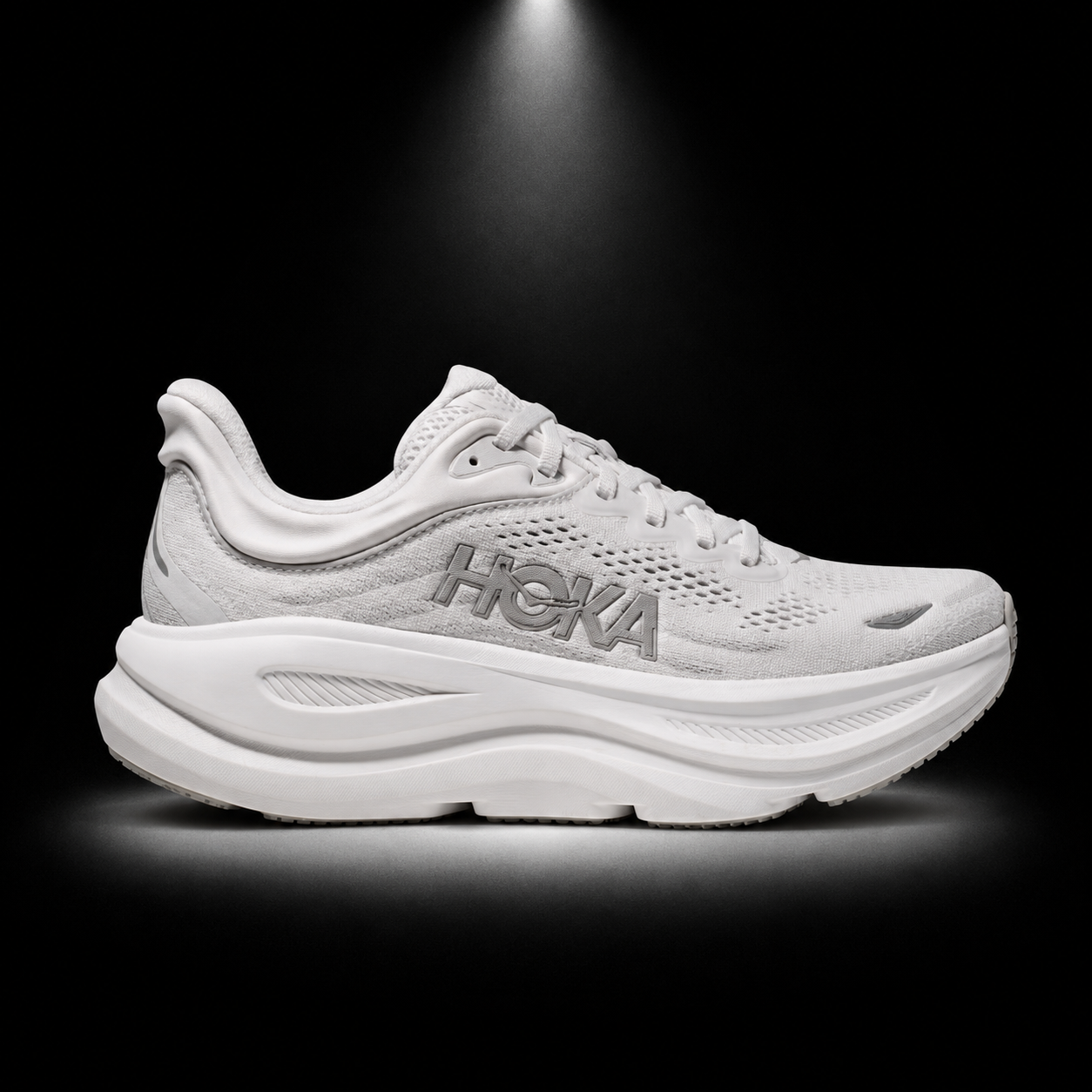 Hoka Bondi 9 Stardust Silver, vista lateral — Crazy!Duck Hype