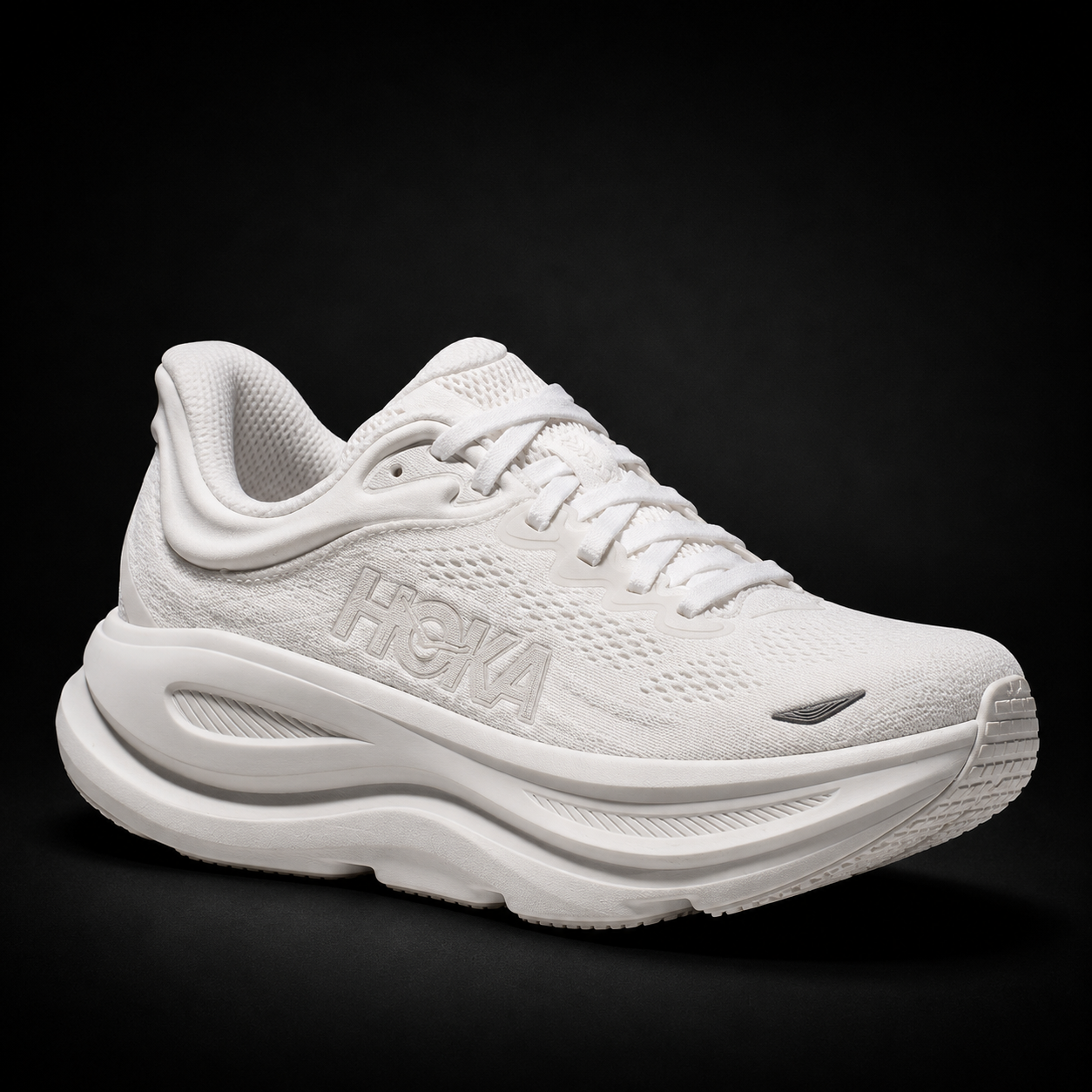 Hoka Bondi 9 White, vista frontal — Crazy!Duck Hype