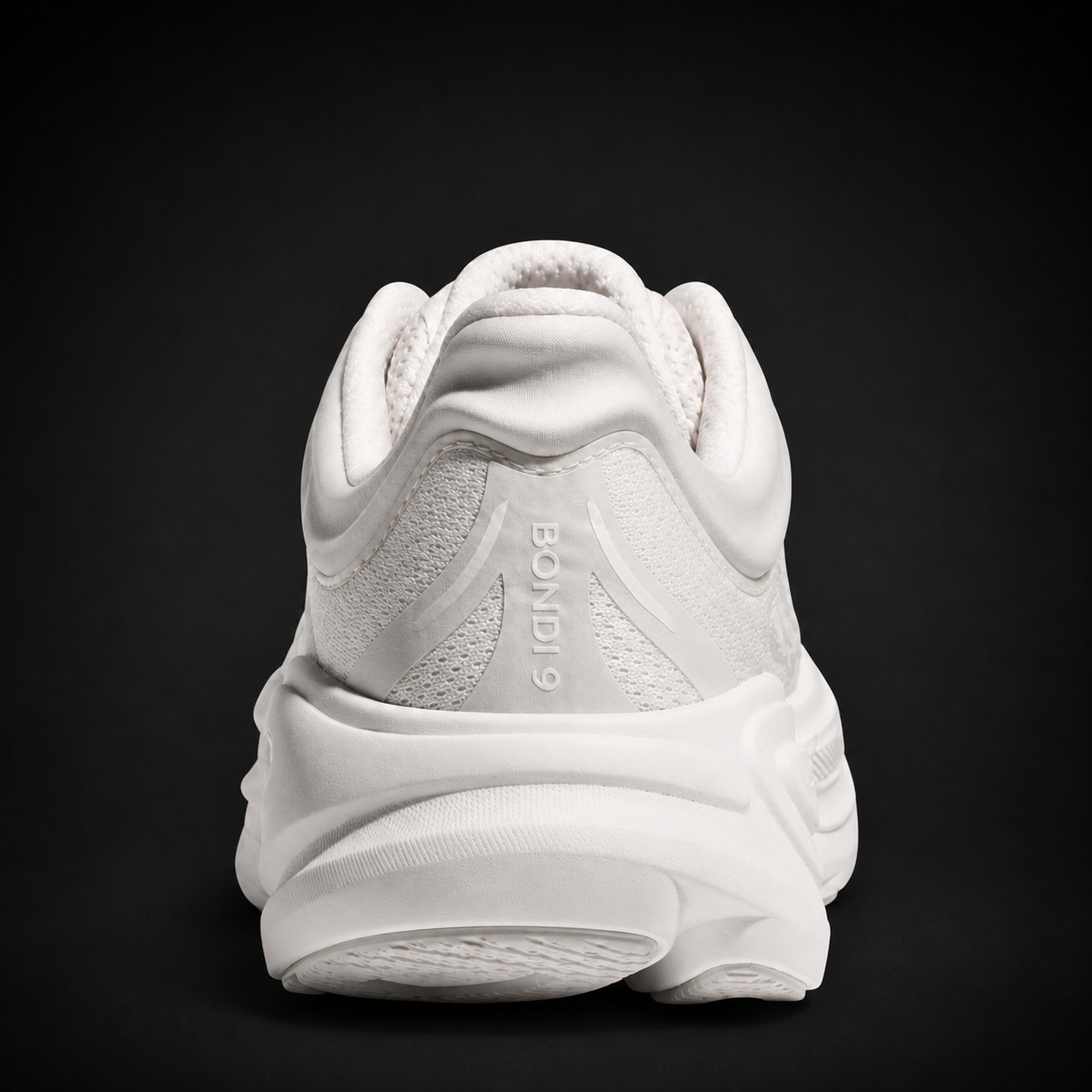 Hoka Bondi 9 White, vista trasera — Crazy!Duck Hype