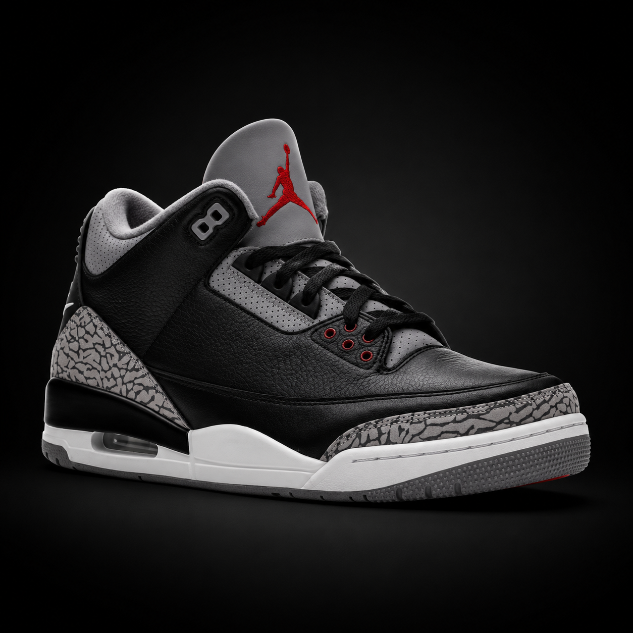 Jordan 3 Retro Black Cement, vista frontal — Crazy!Duck Hype
