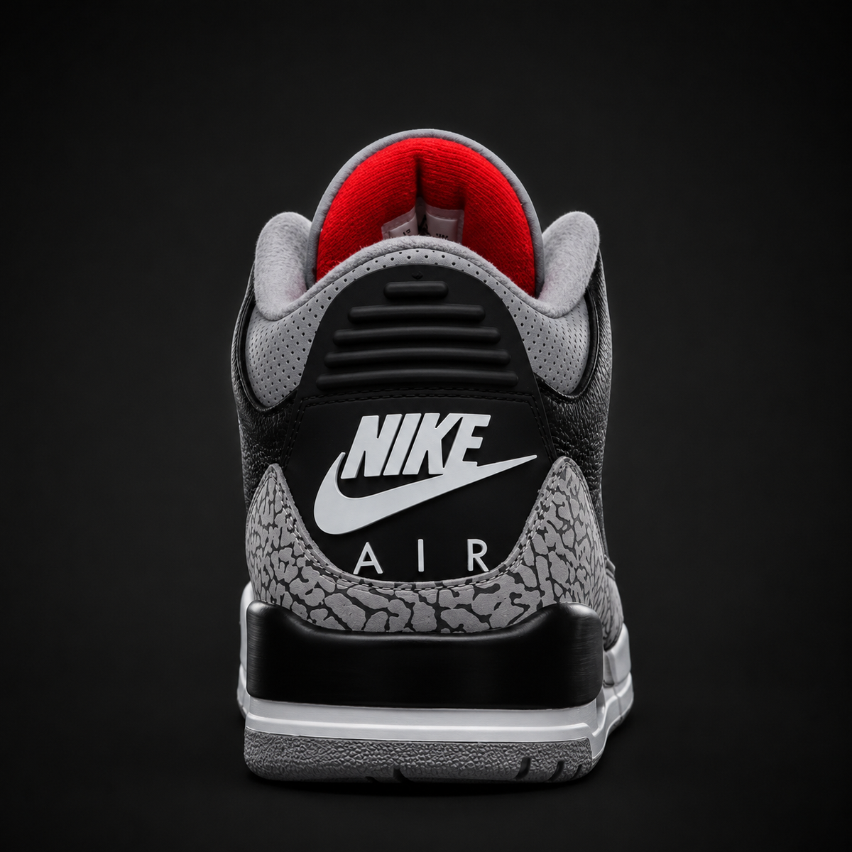 Jordan 3 Retro Black Cement, vista trasera — Crazy!Duck Hype