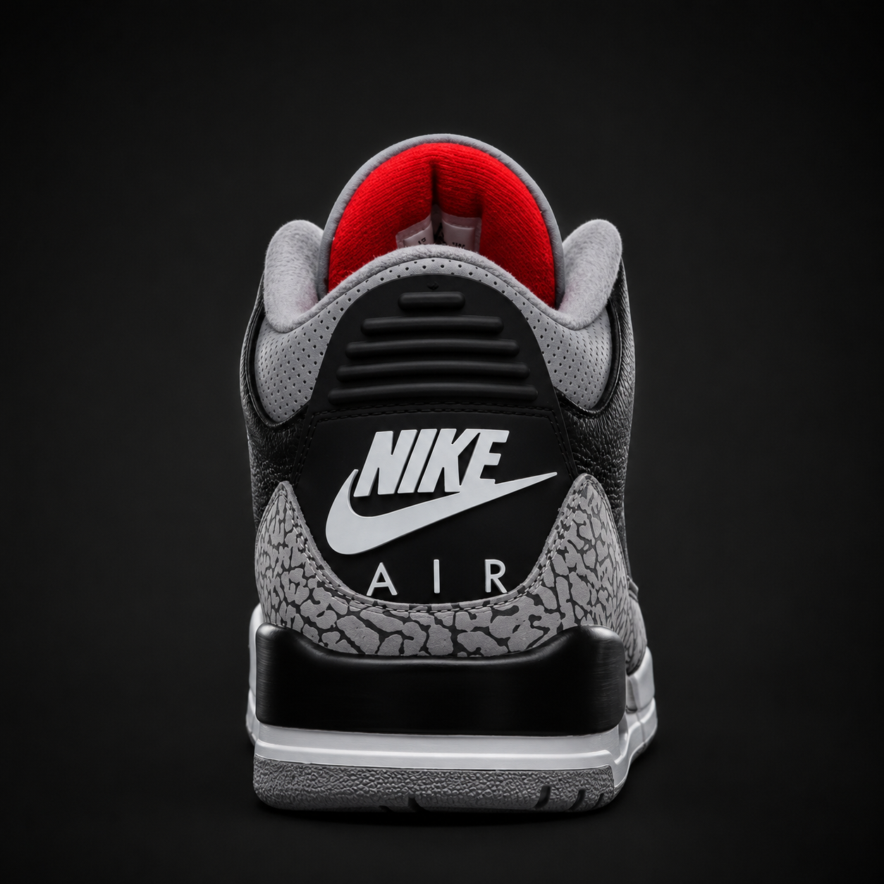 Jordan 3 Retro Black Cement, vista trasera — Crazy!Duck Hype