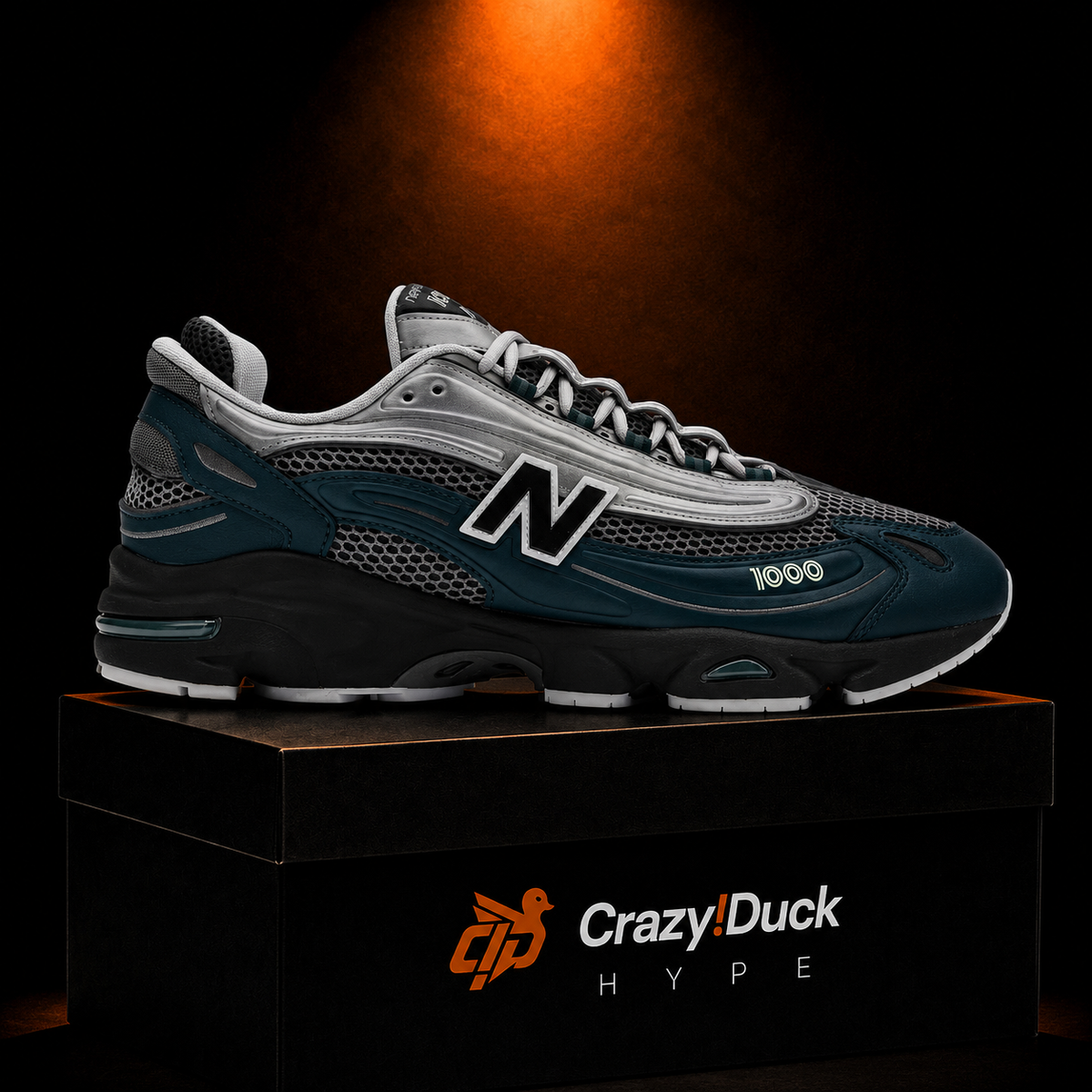 New Balance 1000 Deep Ocean Metallic Silver con empaque — Crazy!Duck Hype