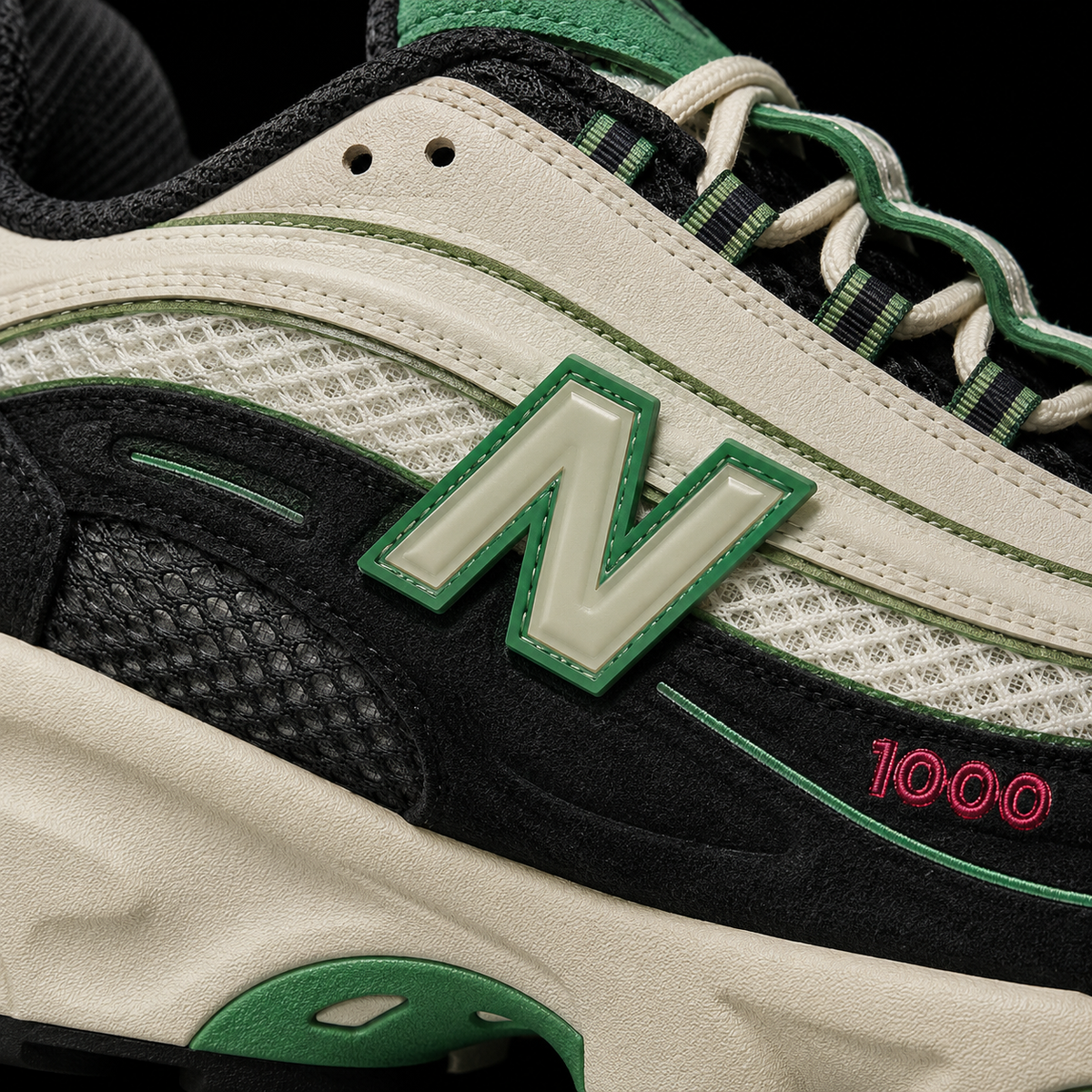 New Balance 1000 Meadow Mist, detalle de logo y material — Crazy!Duck Hype